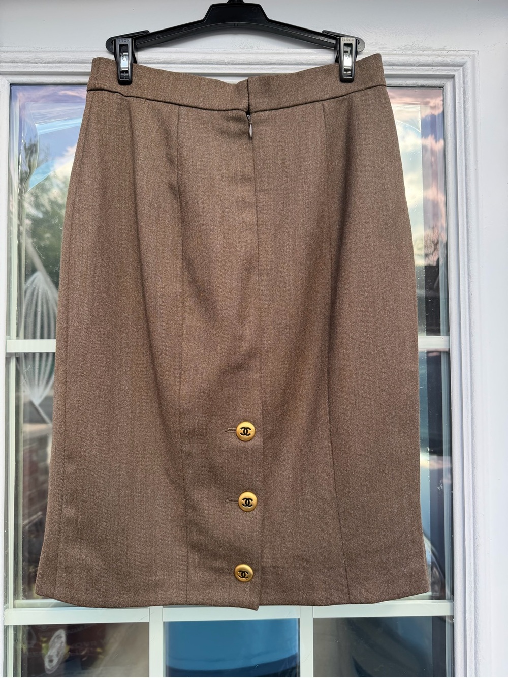 Vintage CHANEL Brown Pencil Skirt with Gold-Logo Buttons - Picture 1 of 6